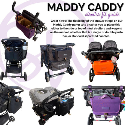Sarah Wells Deluxe Stroller Caddy Organizer – Insulated, Machine-Washable with Crossbody Strap, Storage Pockets & Luggage Sleeve