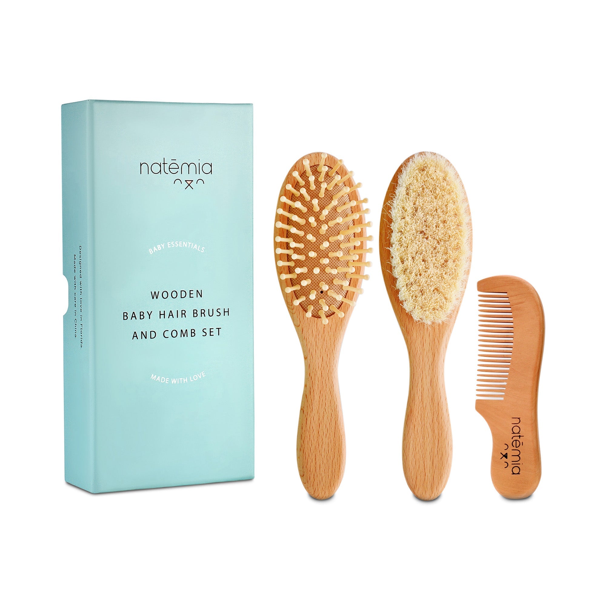 Wooden Baby Hair Brush Set (3 Piece) | Natemia