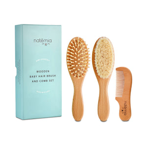 Wooden Baby Hair Brush Set (3 Piece) | Natemia