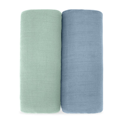 Muslin Swaddle Blanket, 2 Pack - Pacific Blue & Fern