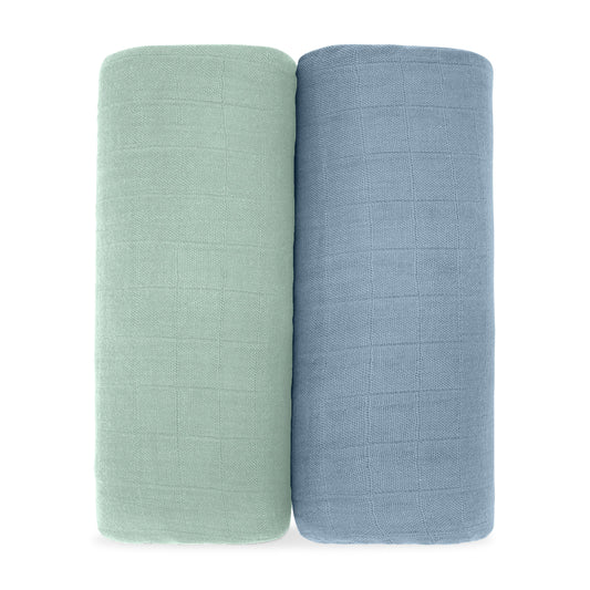 Muslin Swaddle Blanket, 2 Pack - Pacific Blue & Fern