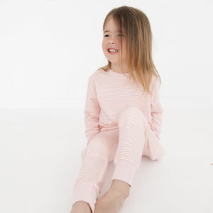 Peony Stripe Little Lounger Bamboo Sweatsuit | Motette - additional view
