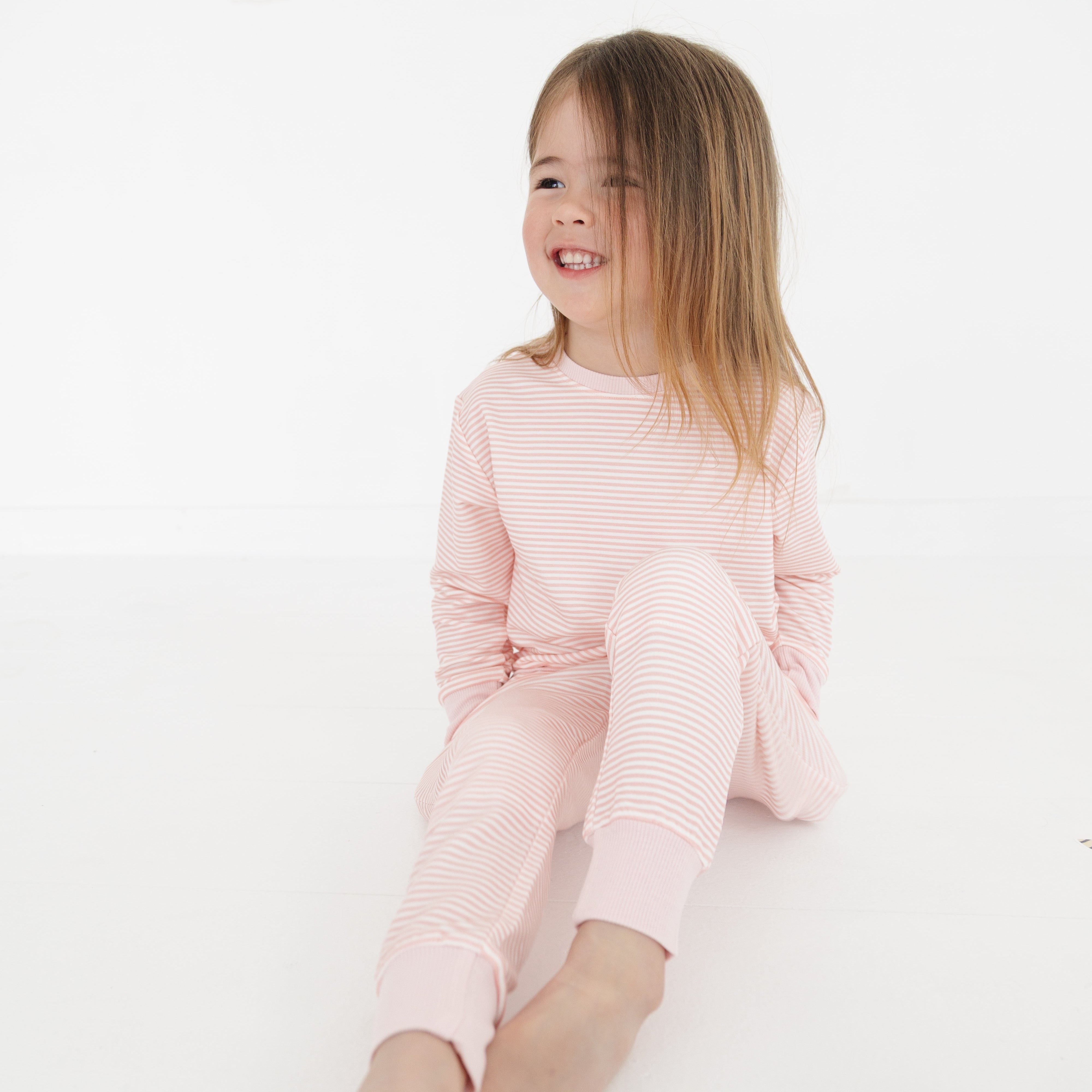 Peony Stripe Little Lounger Bamboo Sweatsuit | Motette - additional view