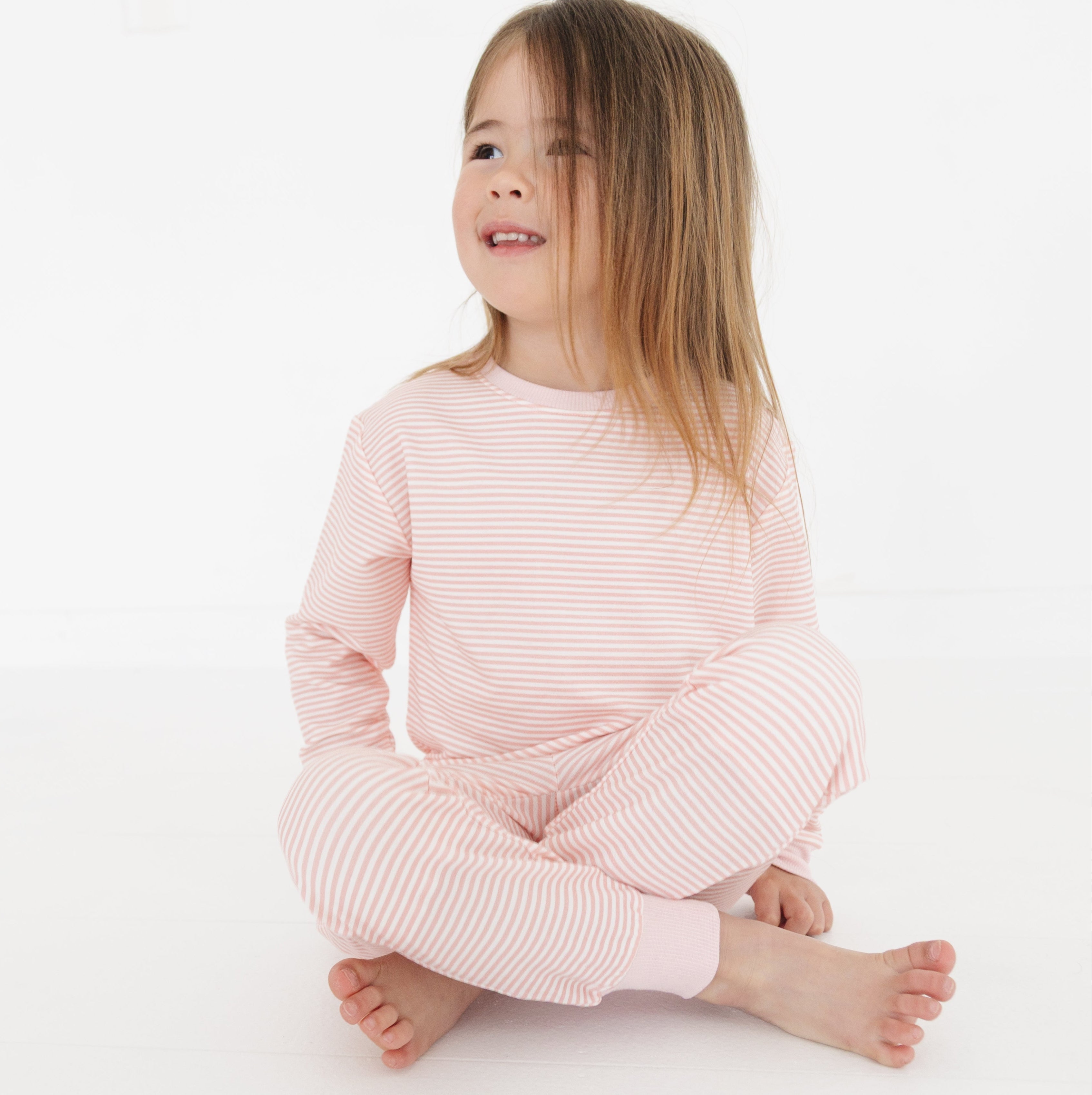 Peony Stripe Little Lounger Bamboo Sweatsuit | Motette - additional view