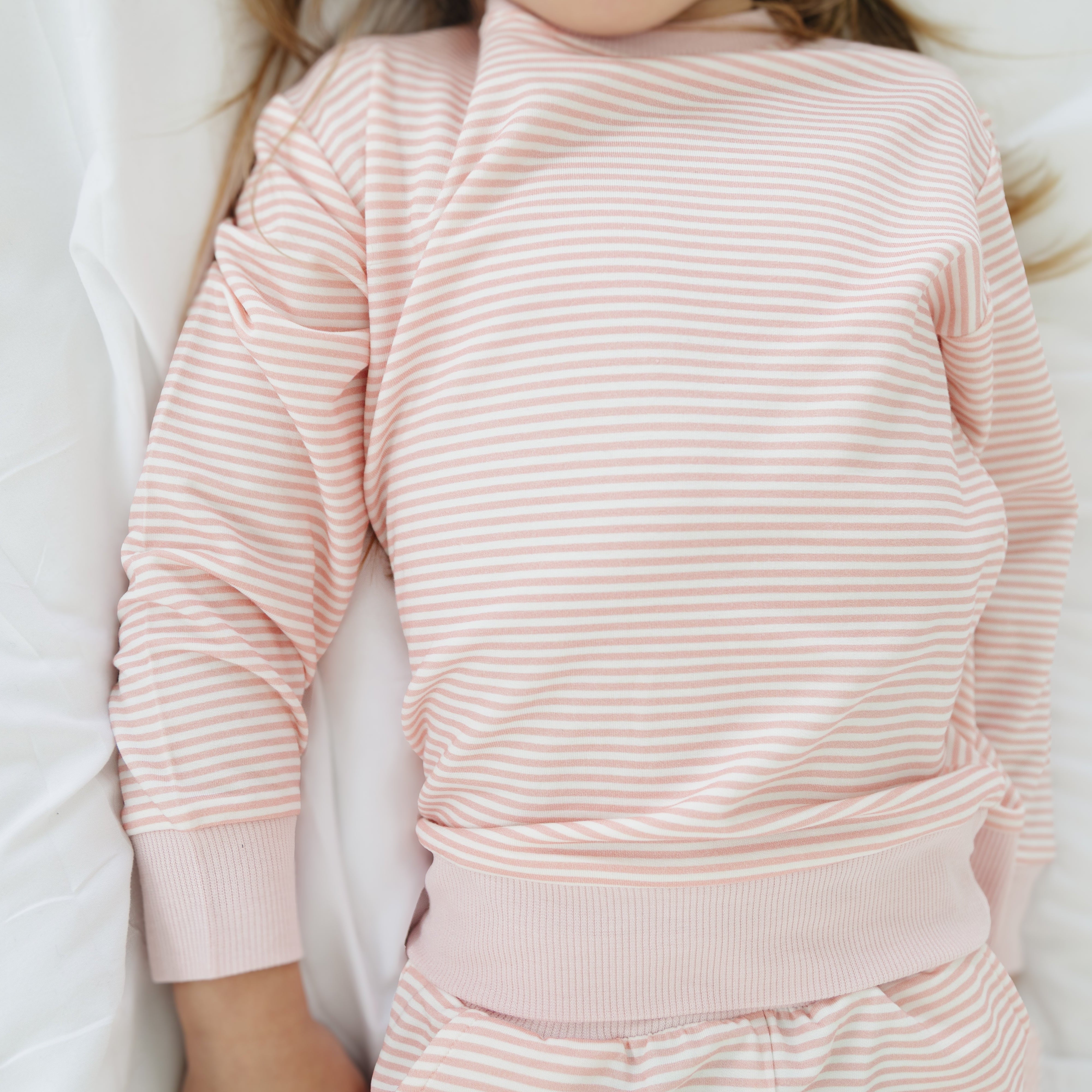 Peony Stripe Little Lounger Bamboo Sweatsuit | Motette - additional view