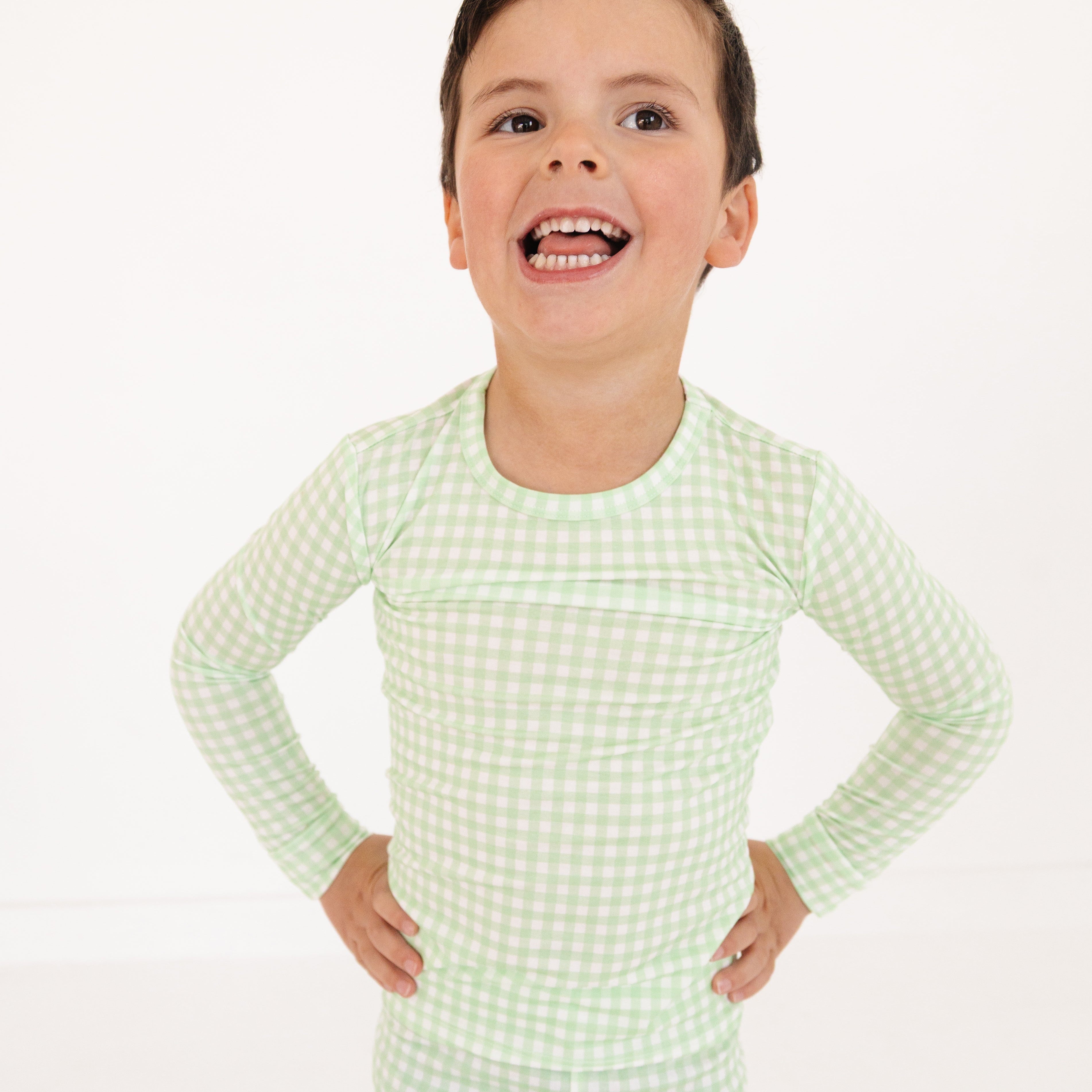 Pistachio Gingham Bamboo Toddler Pajama Set | Motette - additional view