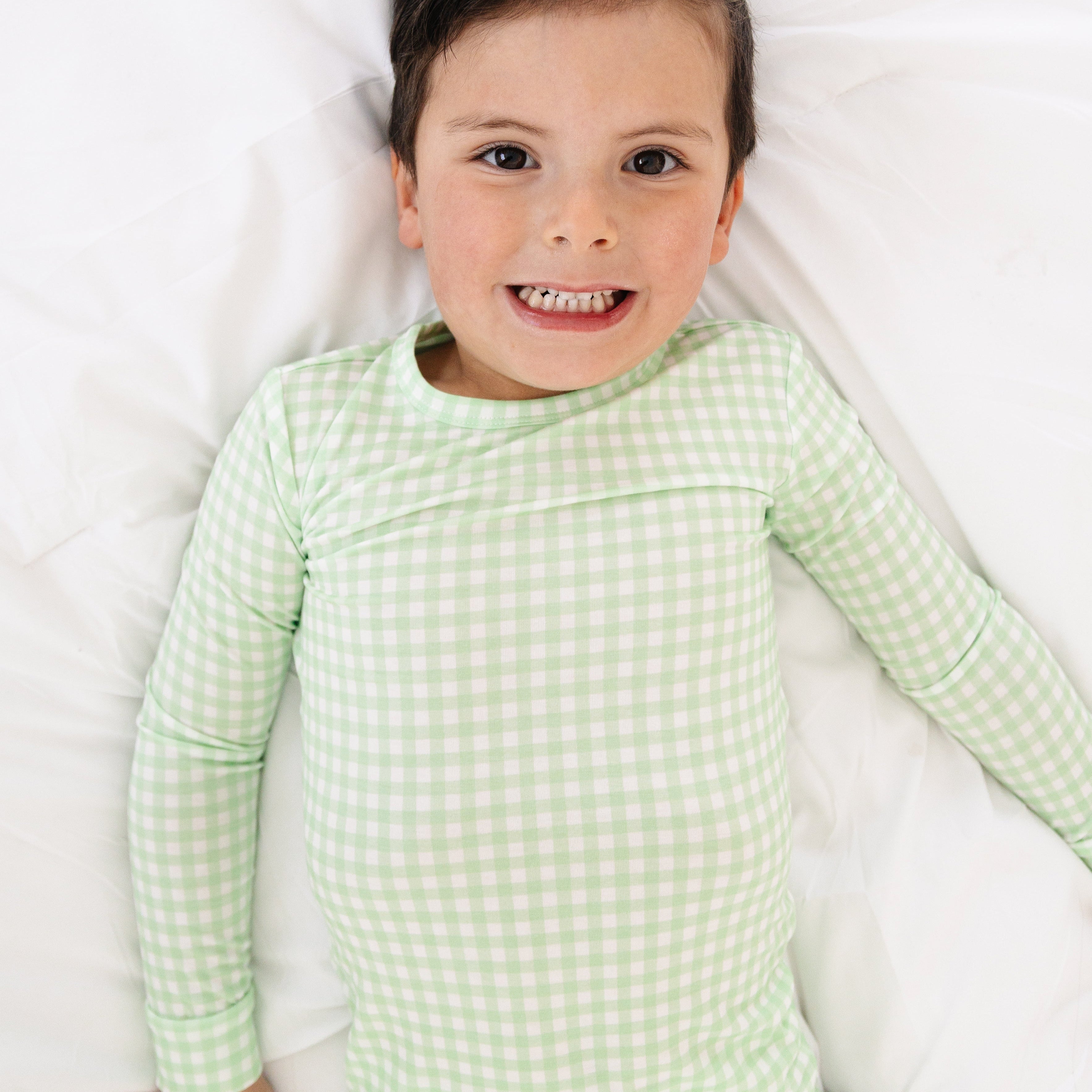 Pistachio Gingham Bamboo Toddler Pajama Set | Motette - additional view