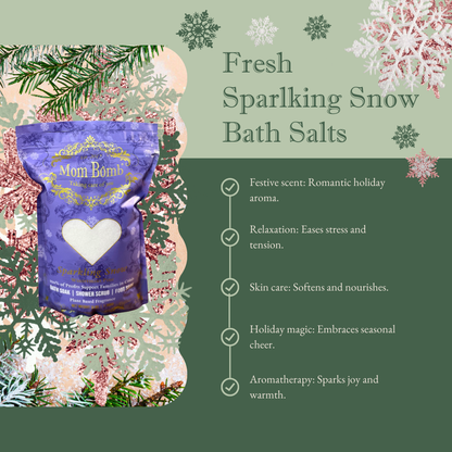 Mom Bomb Sparkling Snow Winter-Mint scented Bath Salts Shower Scrub and Foot Soak – All-Natural, Vegan, Multi-Use for Winter Revitalization (3lbs)