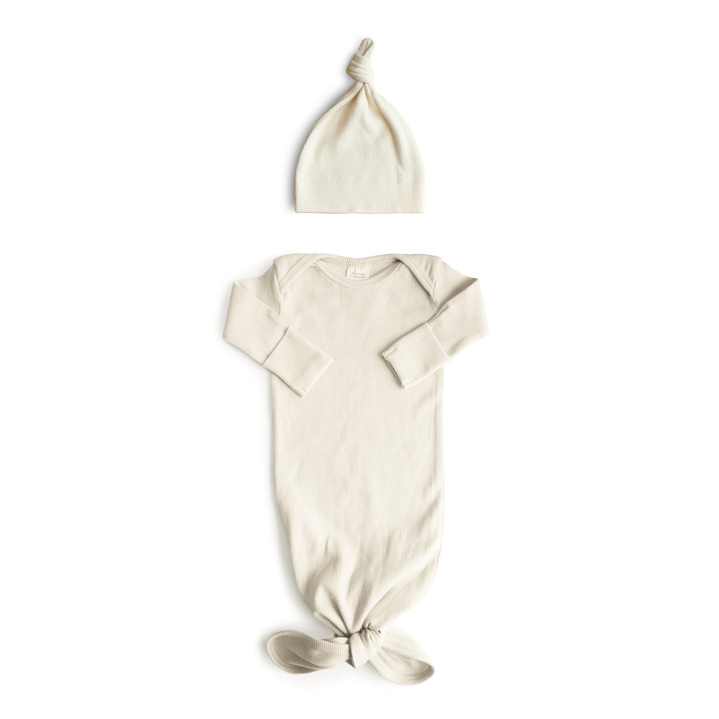 Ribbed Knotted Baby Gown + Beanie Set