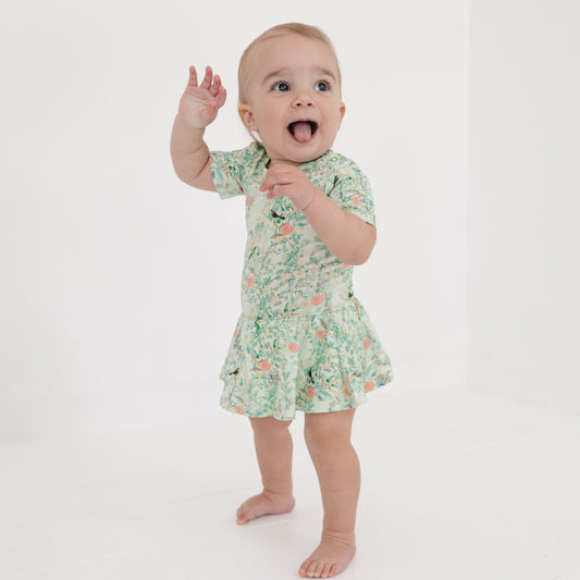 Sage Blossom Bamboo Twirl Dress with Bodysuit