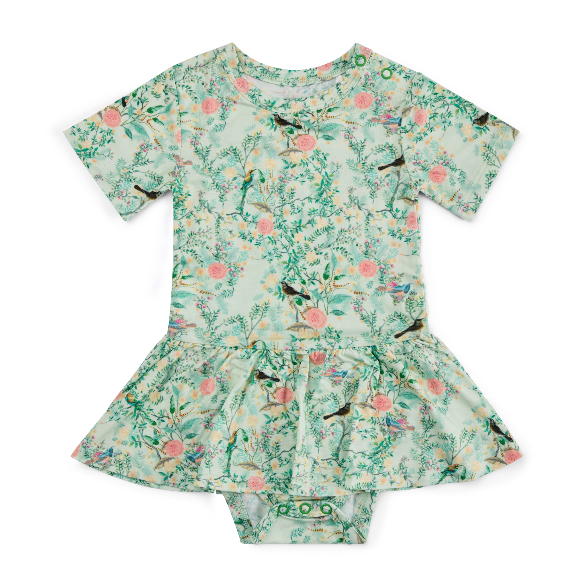 Sage Blossom Bamboo Twirl Dress with Bodysuit