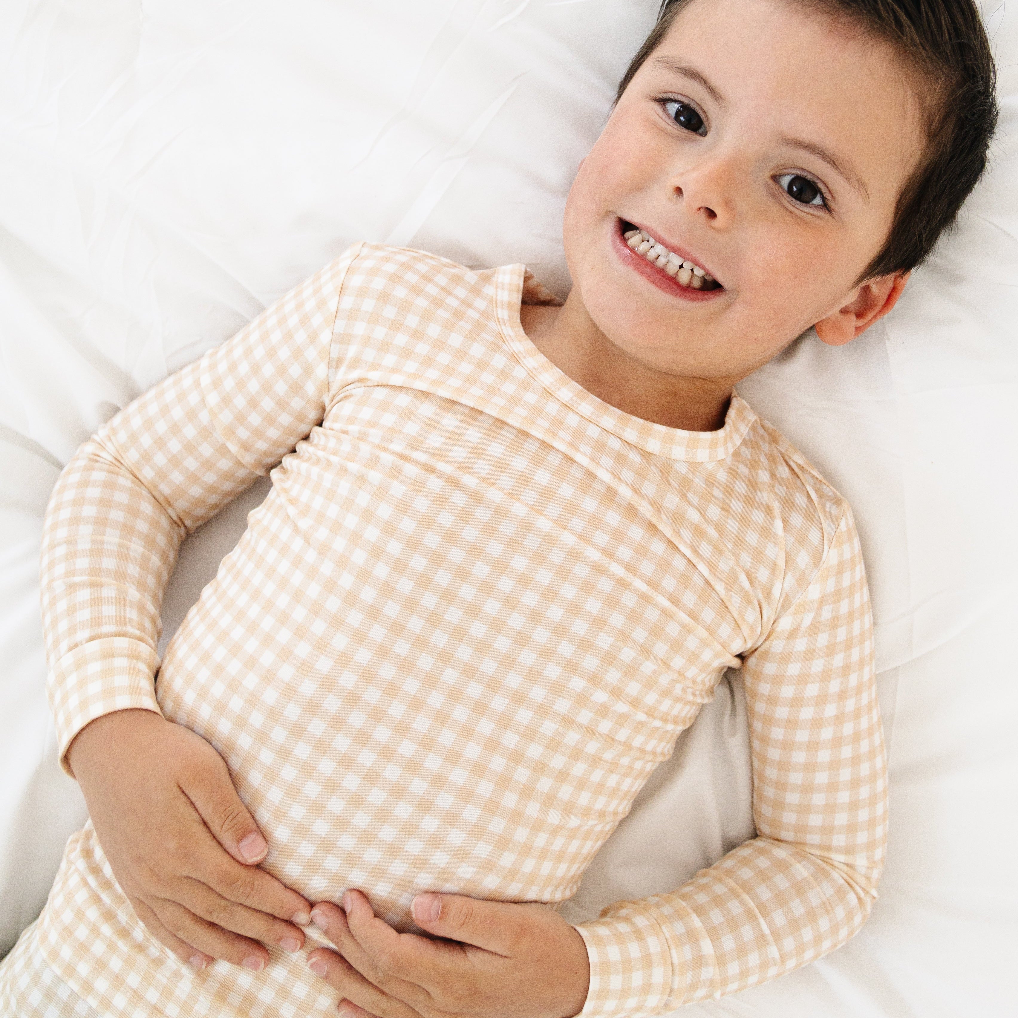 Sandstone Gingham Bamboo Toddler Pajama Set | Motette
