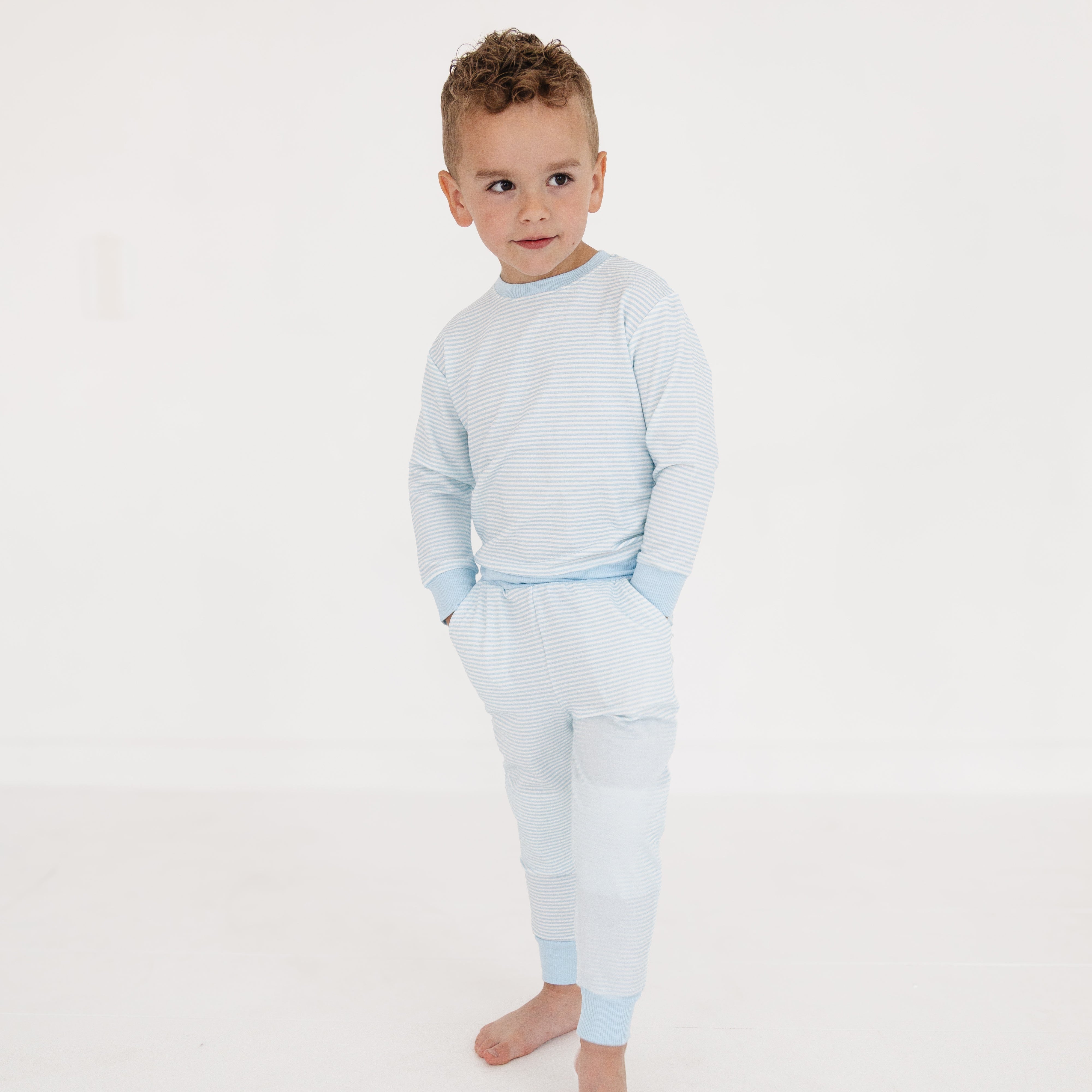 Seaside Stripe Little Lounger Bamboo Sweatsuit | Motette - additional view
