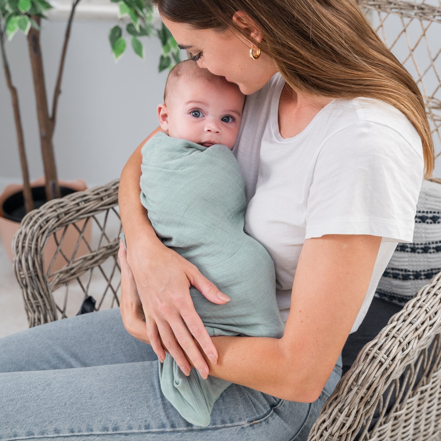 Muslin Swaddle Blankets, 4 Pack - Sage, Pacific Blue, Fern, Neptune