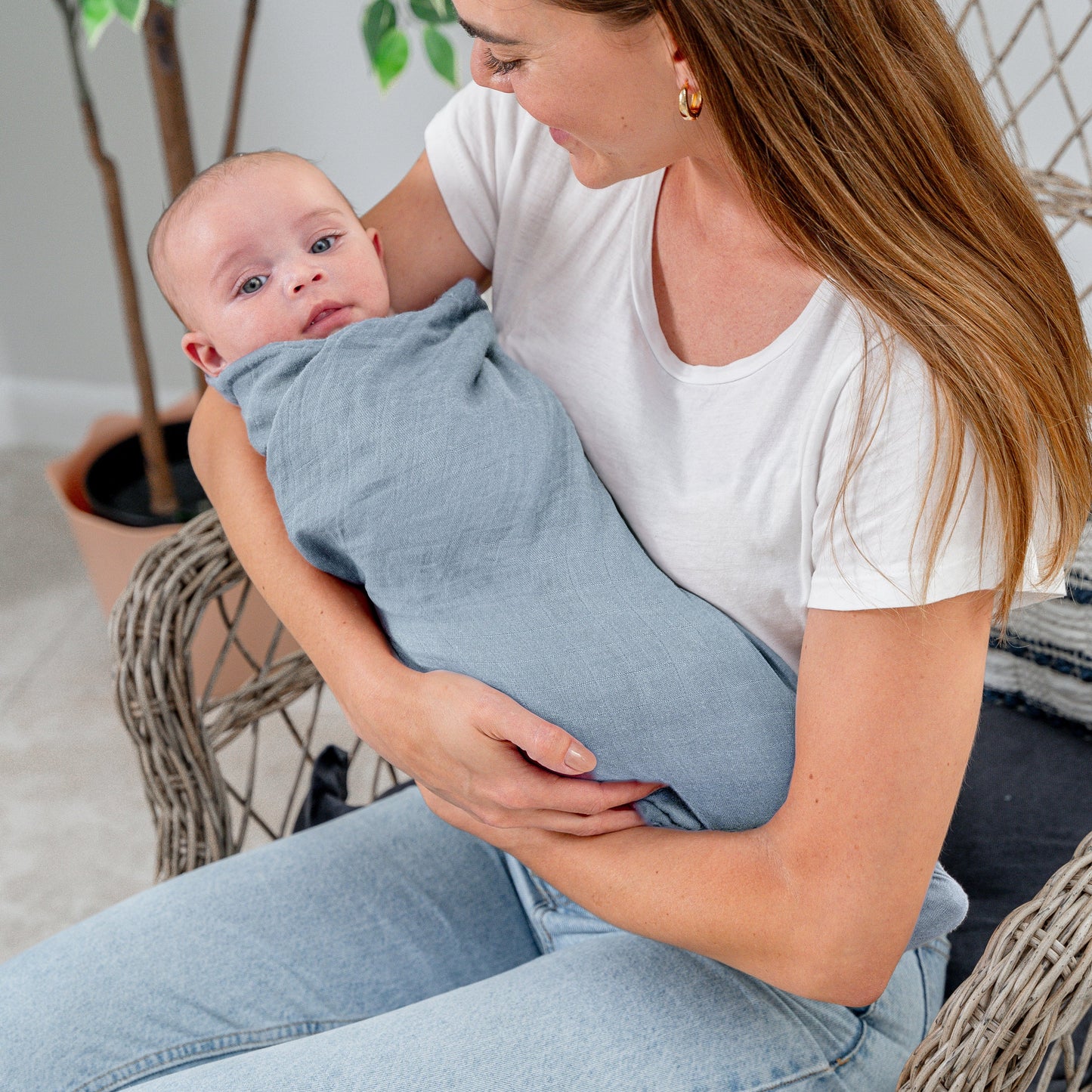 Muslin Swaddle Blanket, 1 Pack - Pacific Blue