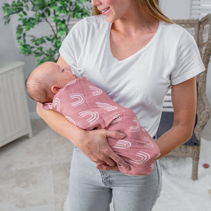 Muslin Swaddle Blanket, 1 Pack - Mauve Rainbow