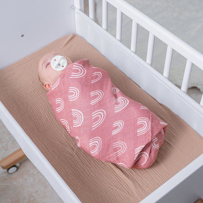 Muslin Swaddle Blanket, 1 Pack - Mauve Rainbow