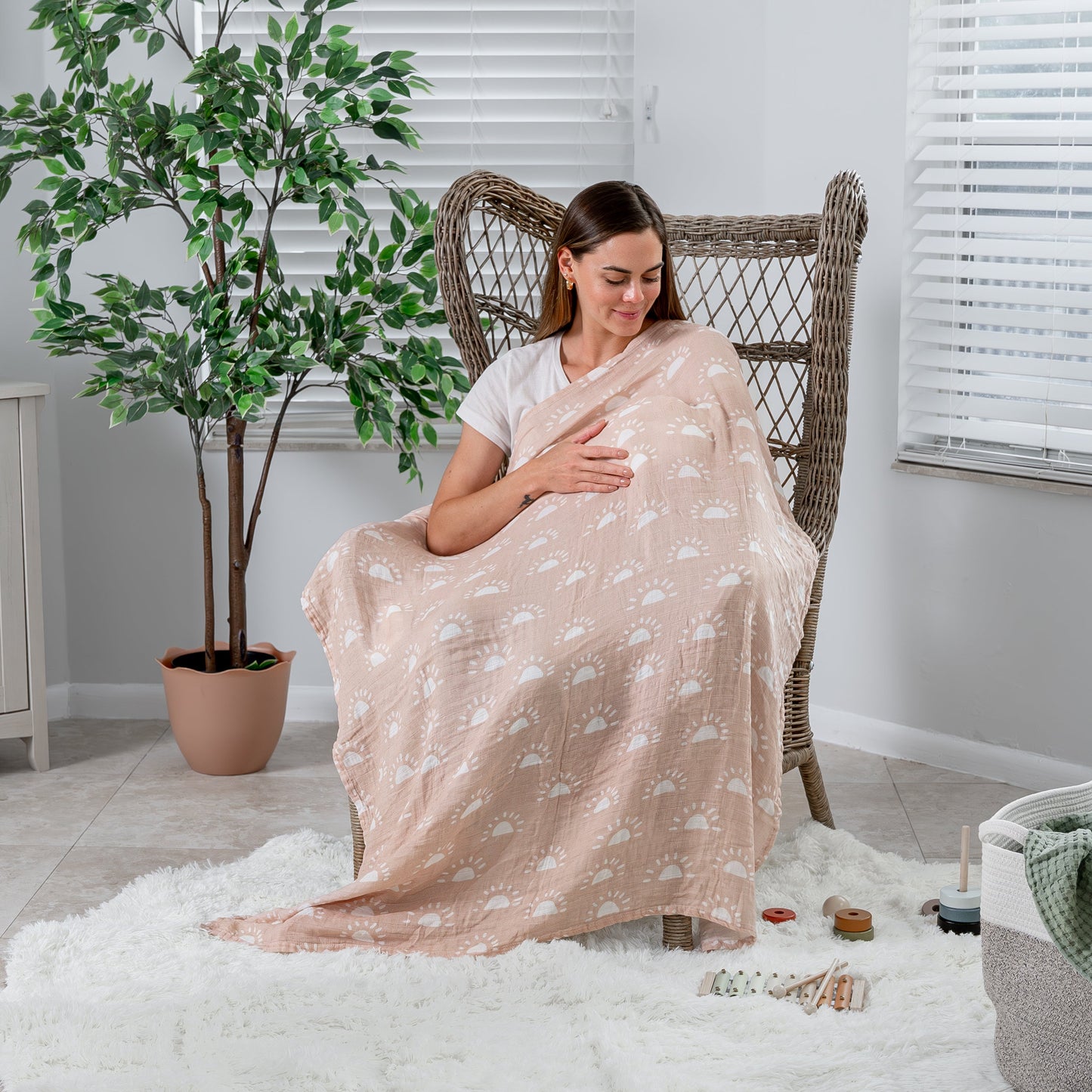 Muslin Swaddle Blanket, 2 Pack - Sun & Rainbow