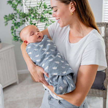 Muslin Swaddle Blanket, 1 Pack - Blue Raindrops