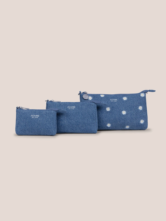 3-piece Pouch Clutch Purse Set - Denim & Daisies