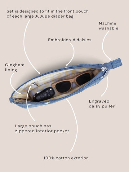 3-piece Pouch Clutch Purse Set - Denim & Daisies