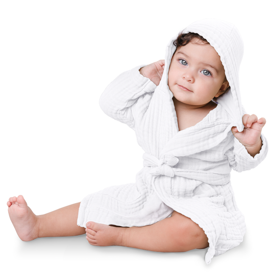 Muslin Bath Robe for Kids, White