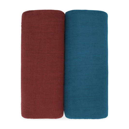 Muslin Swaddle Blanket, 2 Pack - Wine & Neptune