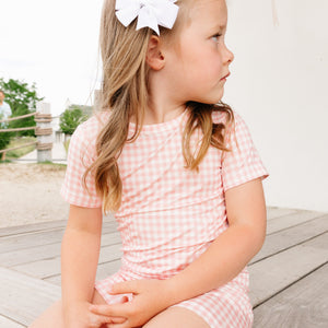 Sugar Gingham Short Sleeve & Shorts Bamboo Toddler Pajama Set | Motette - additional view