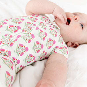 Pink Posy Short Sleeve & Shorts Bamboo Sleeper | Motette - additional view