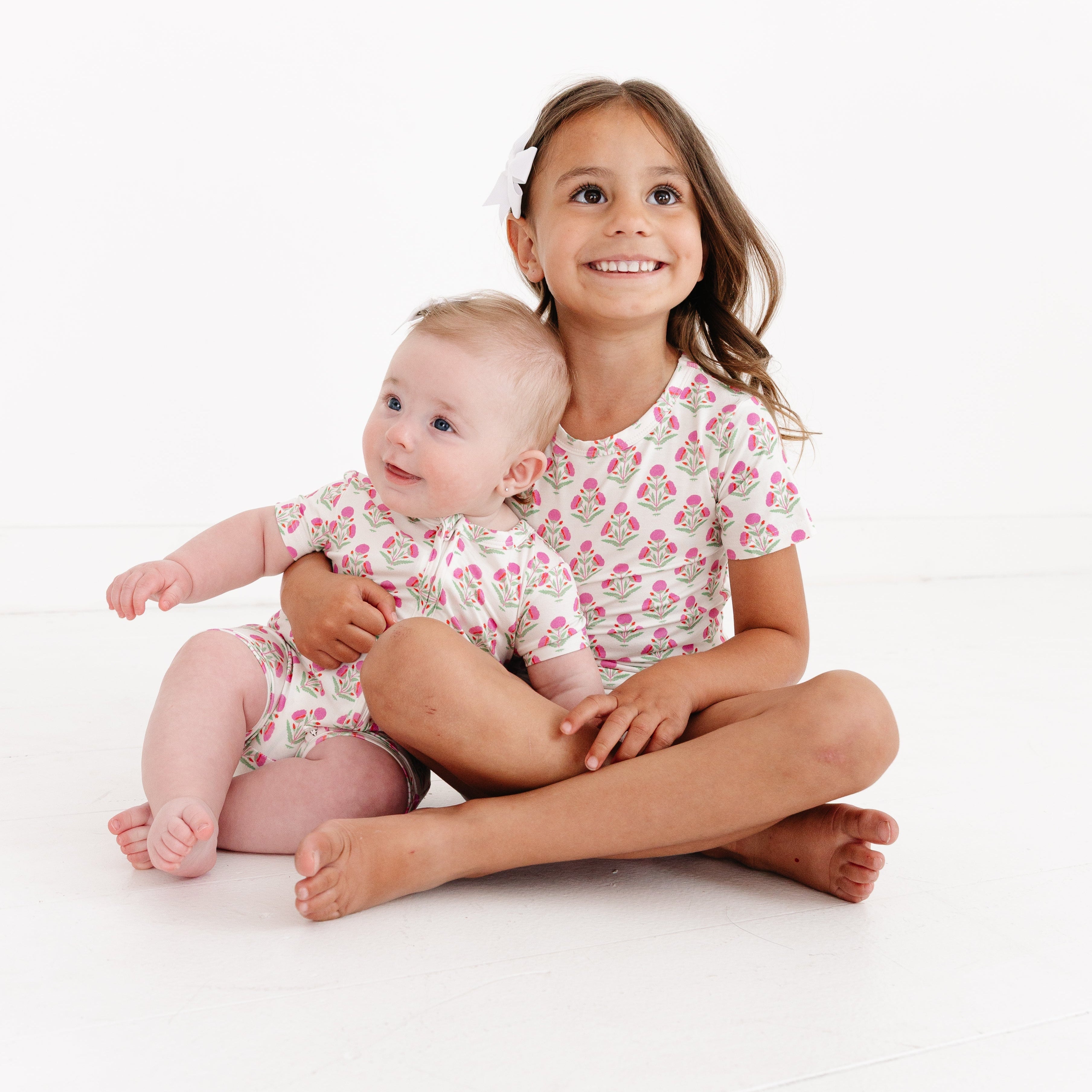 Pink Posy Short Sleeve & Shorts Bamboo Sleeper | Motette - additional view