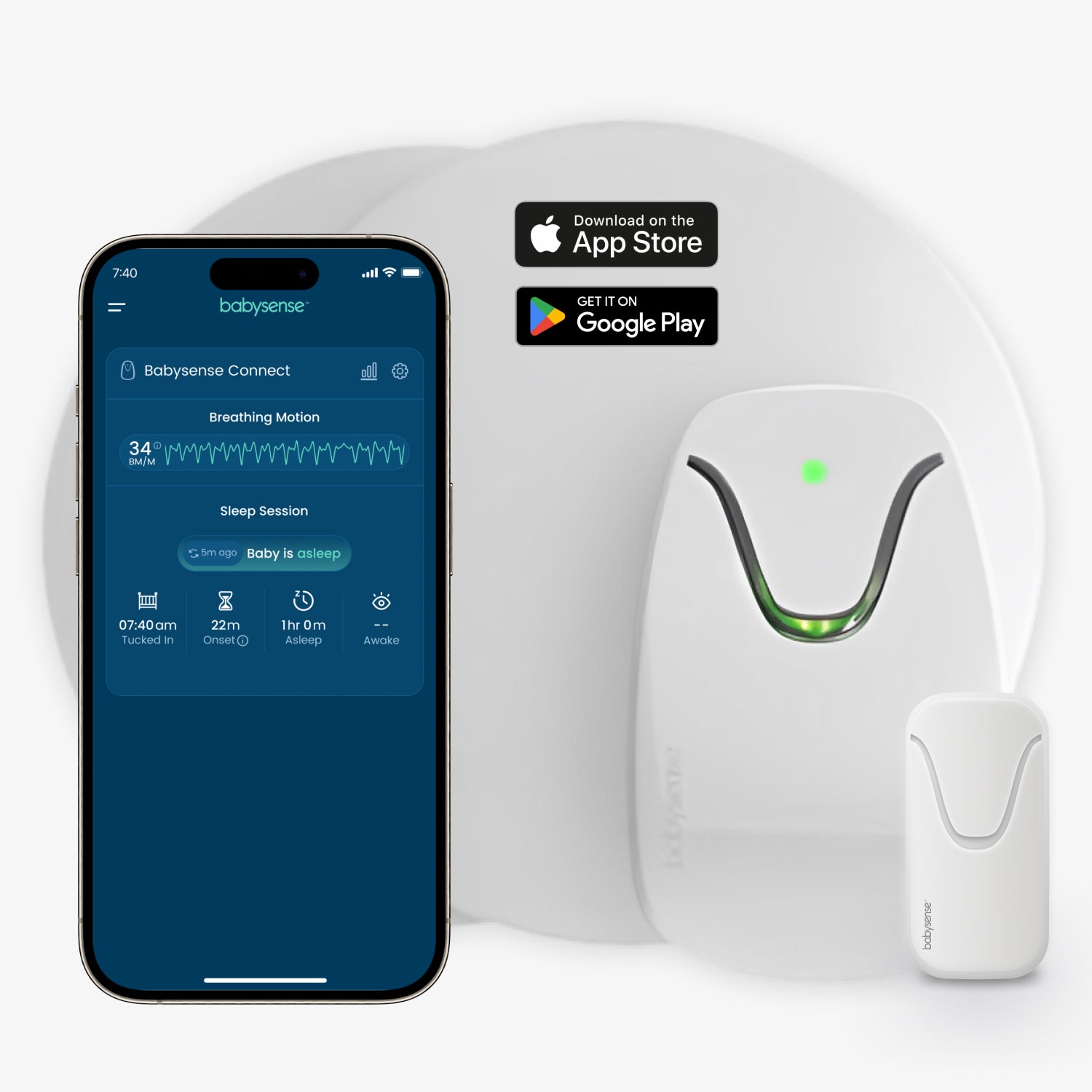 Babysense Connect Sleep Monitor: Baby Breathing Motion with Sleep Analytics