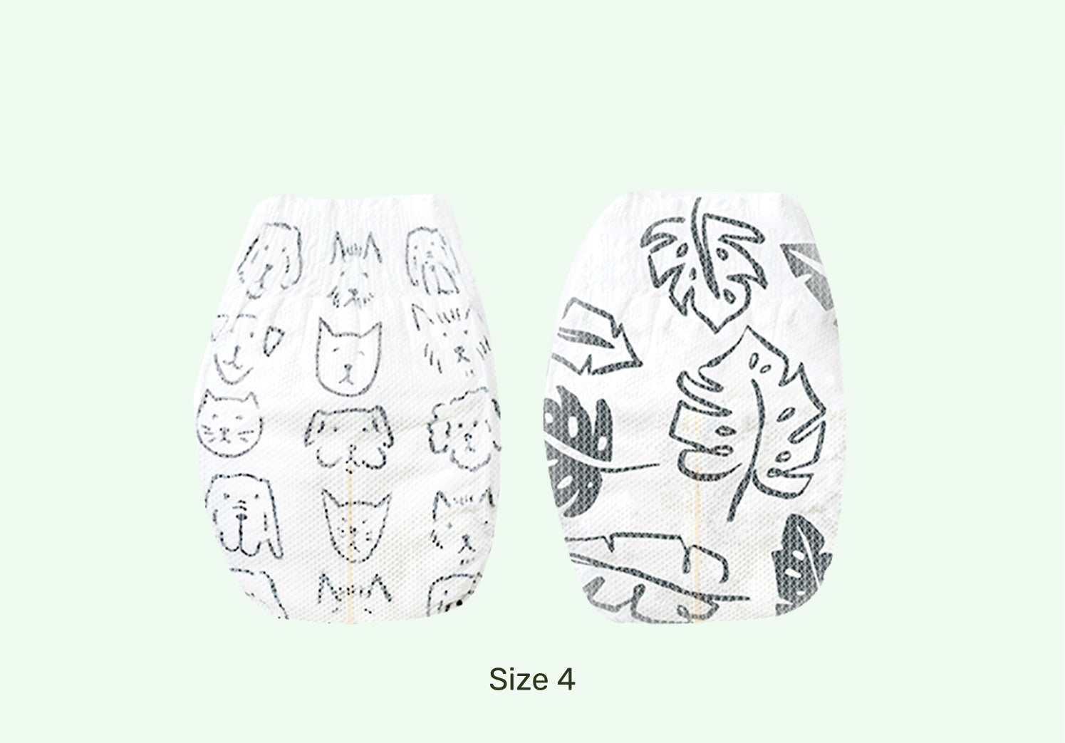 Two pairs of white socks with different patterns on a light green background
