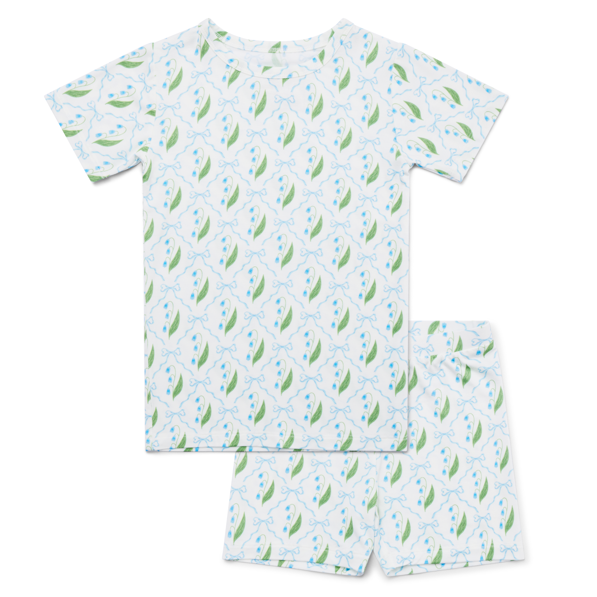 Bluebell Bows Short Sleeve & Shorts Bamboo Toddler Pajama Set | Motette - additional view