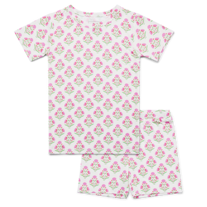 Pink Posy Short Sleeve & Shorts Bamboo Toddler Pajama Set | Motette - additional view