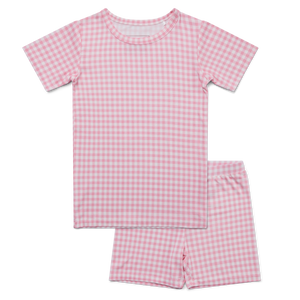 Sugar Gingham Short Sleeve & Shorts Bamboo Toddler Pajama Set | Motette - additional view