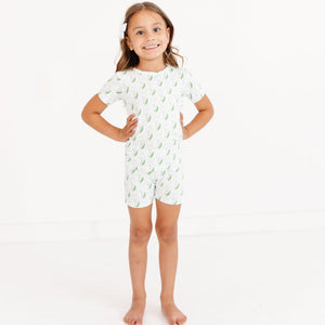 Bluebell Bows Short Sleeve & Shorts Bamboo Toddler Pajama Set | Motette - additional view