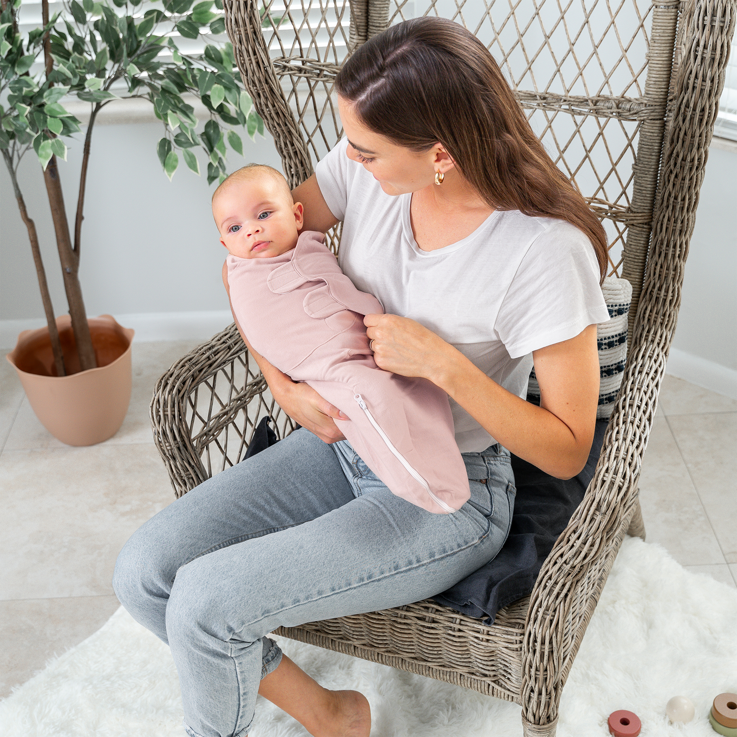 Easy Swaddle Blankets with Zipper - Light Blush, Blush, Mauve