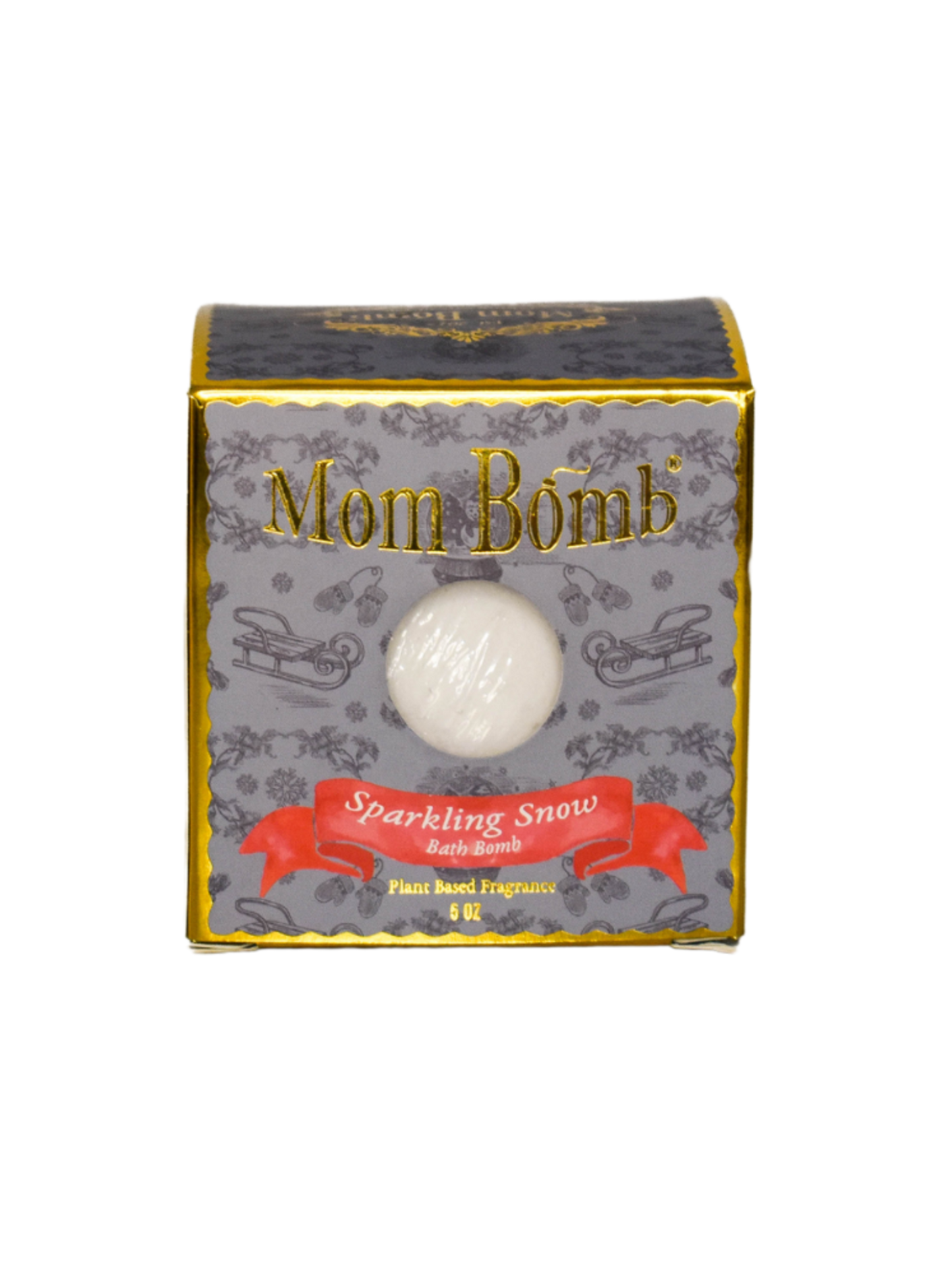 Mom Bomb Sparkling Snow Bath Bomb – All-Natural, Vegan, Single-Use Winter Bliss with winter mint scents (5oz)