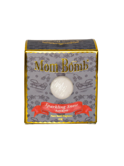 Mom Bomb Sparkling Snow Bath Bomb – All-Natural, Vegan, Single-Use Winter Bliss with winter mint scents (5oz)