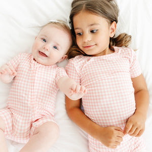 Sugar Gingham Short Sleeve & Shorts Bamboo Toddler Pajama Set | Motette - additional view