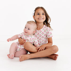 Pink Posy Short Sleeve & Shorts Bamboo Toddler Pajama Set | Motette - additional view