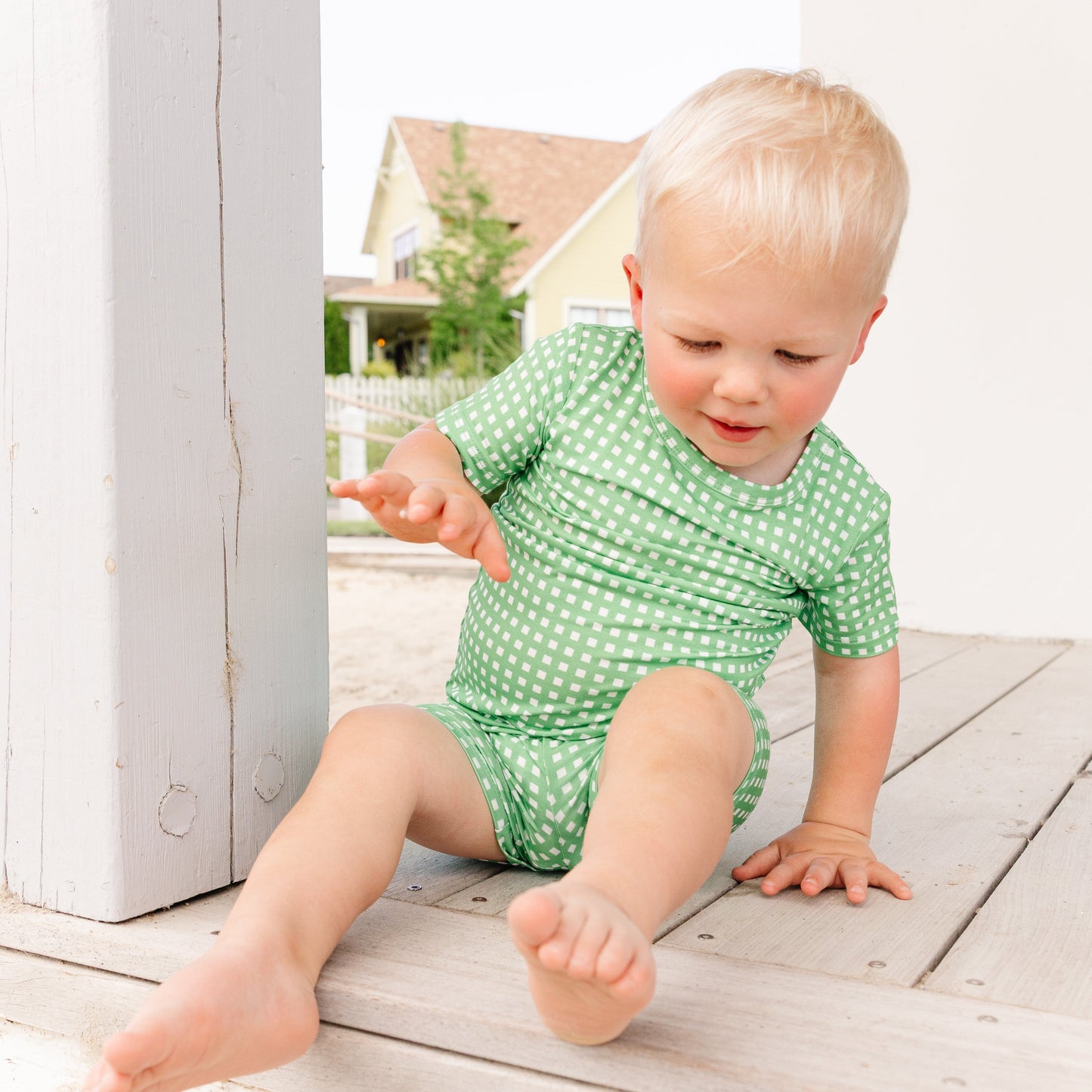 Garden Gingham Short Sleeve & Shorts Bamboo Toddler Pajama Set