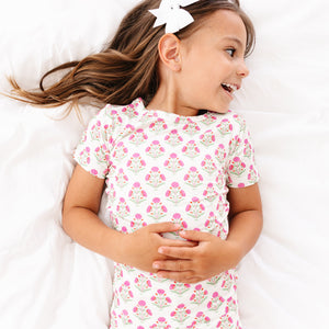 Pink Posy Short Sleeve & Shorts Bamboo Toddler Pajama Set | Motette - additional view