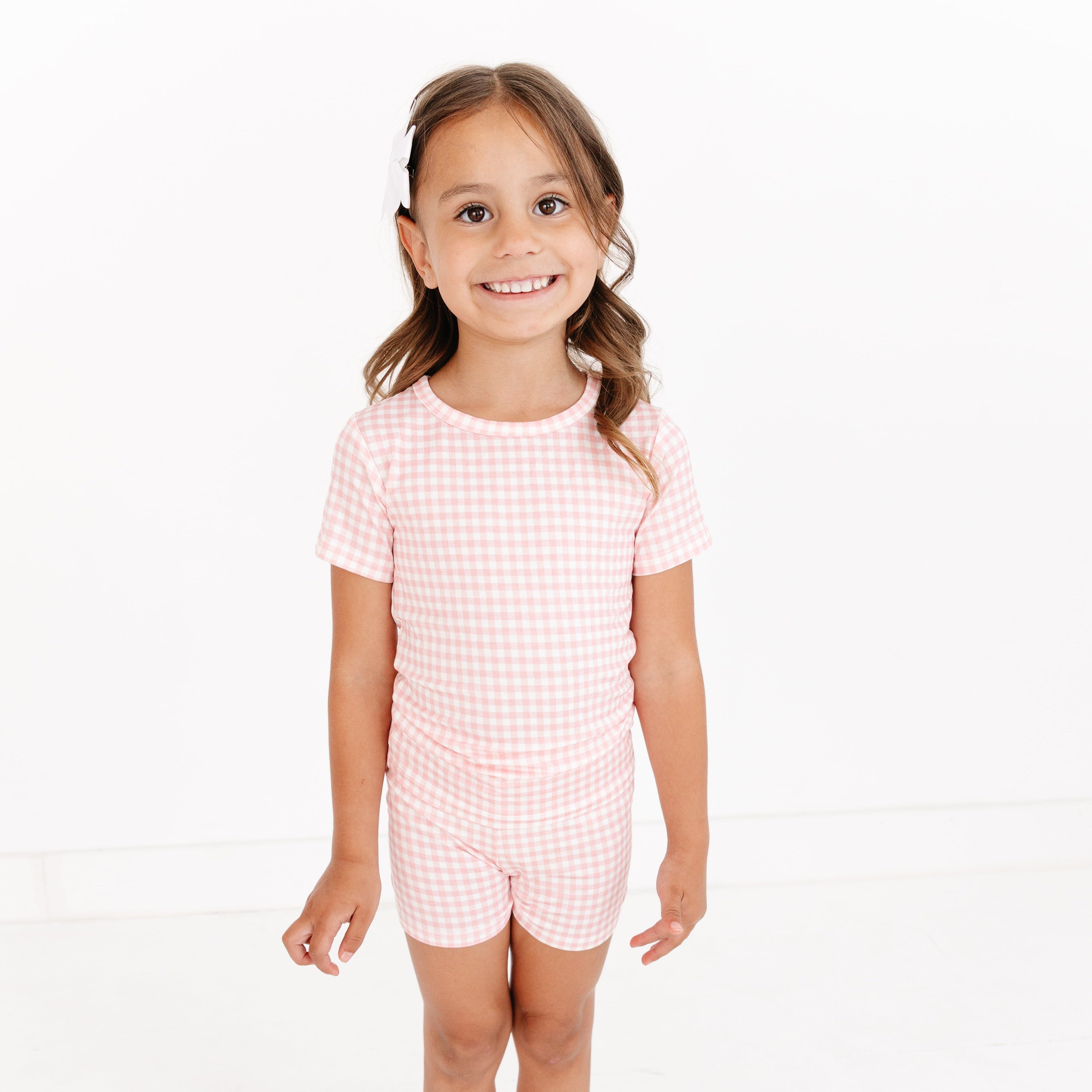 Sugar Gingham Short Sleeve & Shorts Bamboo Toddler Pajama Set | Motette