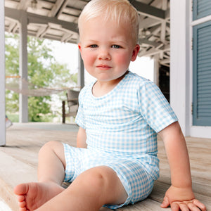 Harbor Gingham Short Sleeve & Shorts Bamboo Toddler Pajama Set | Motette - additional view