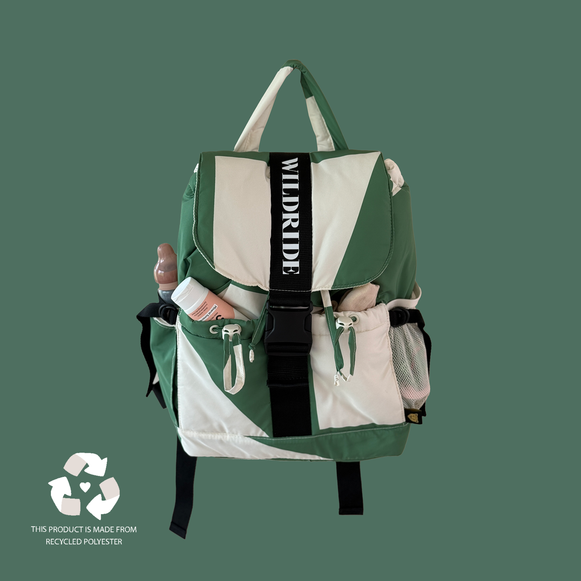 adult travel backpack Wildride USA Recycled Adult Backpack Green Graphic